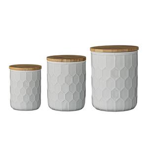 Bloomingville A21700001 Set of 3 White Stoneware Canisters with Bamboo Lids