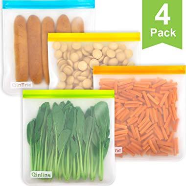 Reusable Gallon Freezer Bags - 4 Packs 1 Gallon Ziplock Bags, LEAKPROOF EXTRA THICK Gallon Storage Bags for Marinate Meats, Fruit, Cereal, Sandwich, Snack, Travel Items, Meal Prep, Home Organization