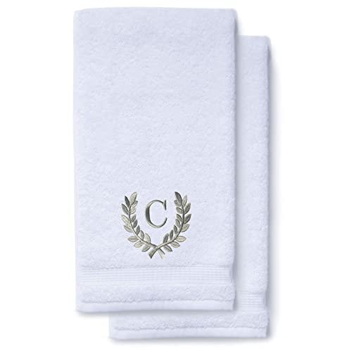 Monogrammed Hand Towels for Bathroom Kitchen Makeup | Personalized Gift for Wedding-Bridal | Roman Font Custom Luxury Turkish Towel | Spa Collection, Oversized, 16 X 30 Inch, Set of 2