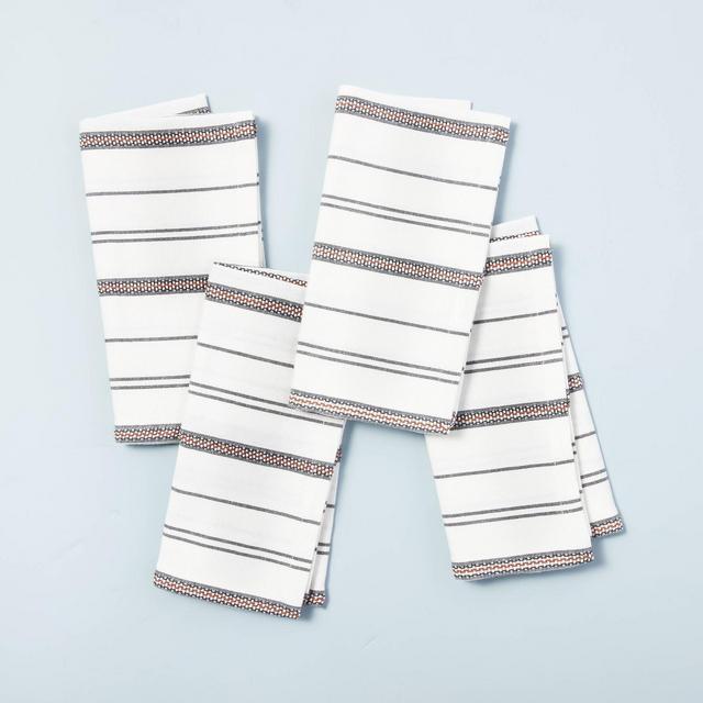 4pc Seasonal Stripes Woven Napkin Set Gray/Pumpkin Brown - Hearth & Hand™ with Magnolia