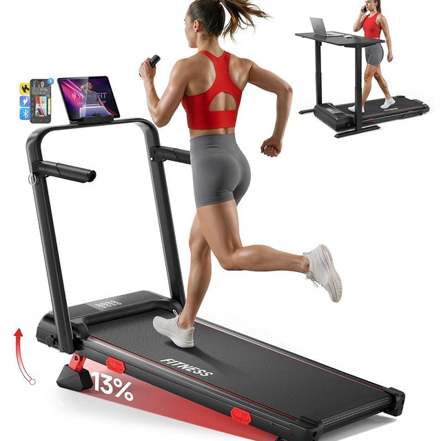 RHYTHM FUN 13% Incline Walking Pad Treadmill, 6.2MPH Foldable Walking Pad with Handle Bar, Under Desk Treadmills for Home Office, 300 LBS Capacity