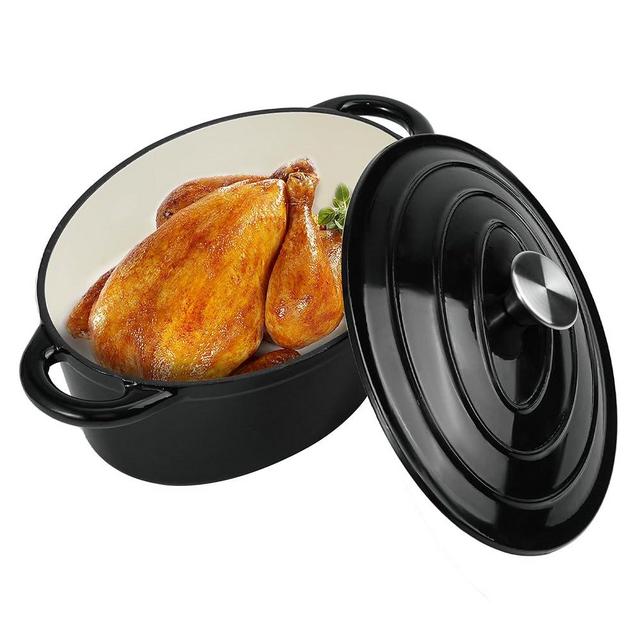 Kerilyn 4.5 QT Enameled Oval Dutch Oven Pot with Lid and Dual Handles, Cast Iron Dutch Oven for Cooking, Bread Baking, Non-stick Enamel Coated Cookware (Black)