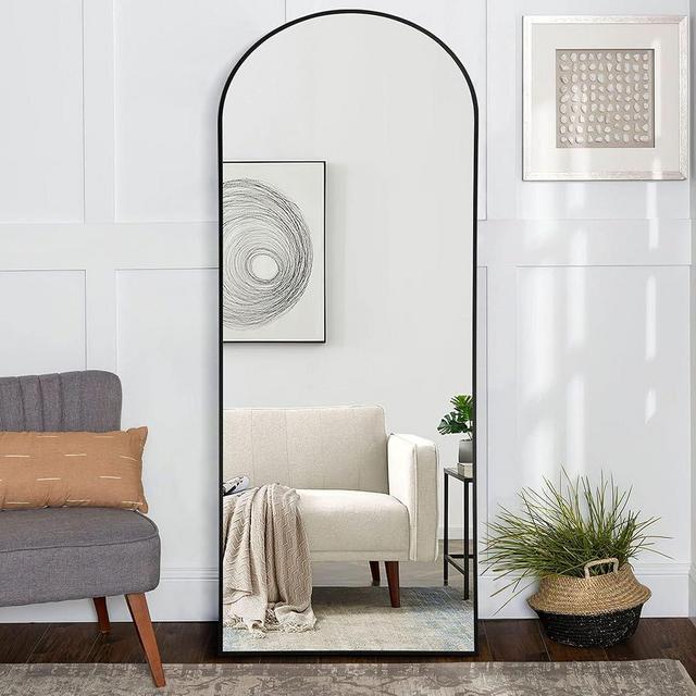 NeuType 59"x20" Arched Full Length Mirror, Large Arched Wall Mirror Floor Mirror with Stand, Full Body Dressing Mirrors Standing Hanging or Leaning Against Wall, Aluminum Alloy Thin Frame, Black