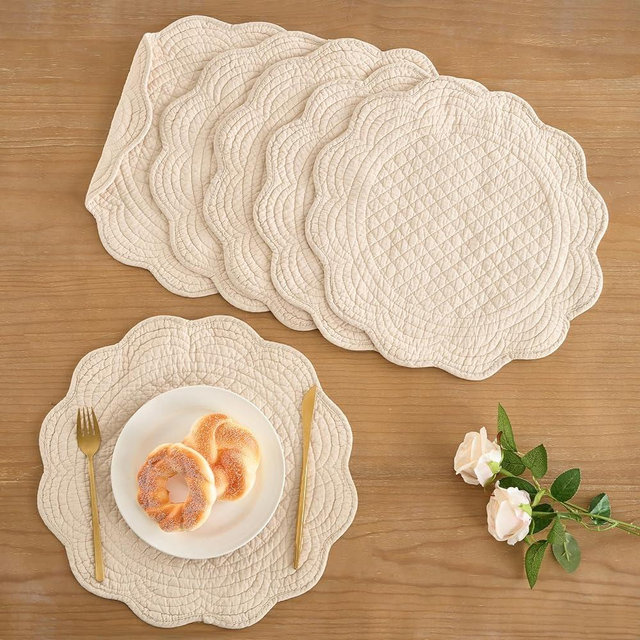 Upgraded 6PCS 15-Inch Extra Large Placemats-Large Size for Wide Coverage, Quilted Placemats Set of 6,100% Cotton with Microfiber Filling, Thick &Washable, Perfect for Dining & Holiday Gatherings,Flax