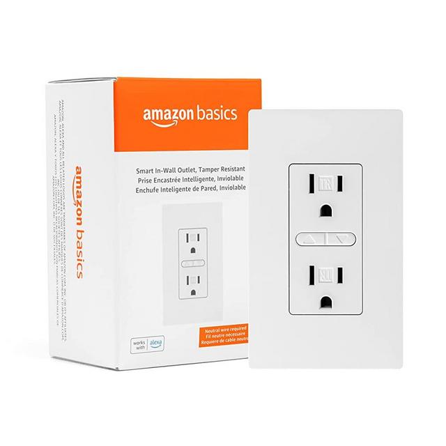 Introducing Amazon Basics Smart In-Wall Outlet, Tamper Resistant, Works with Alexa