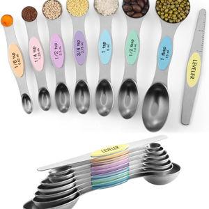 ChefAide Pack of 8 Stainless Steel Magnetic Measuring Spoons Set, Multi-color 4