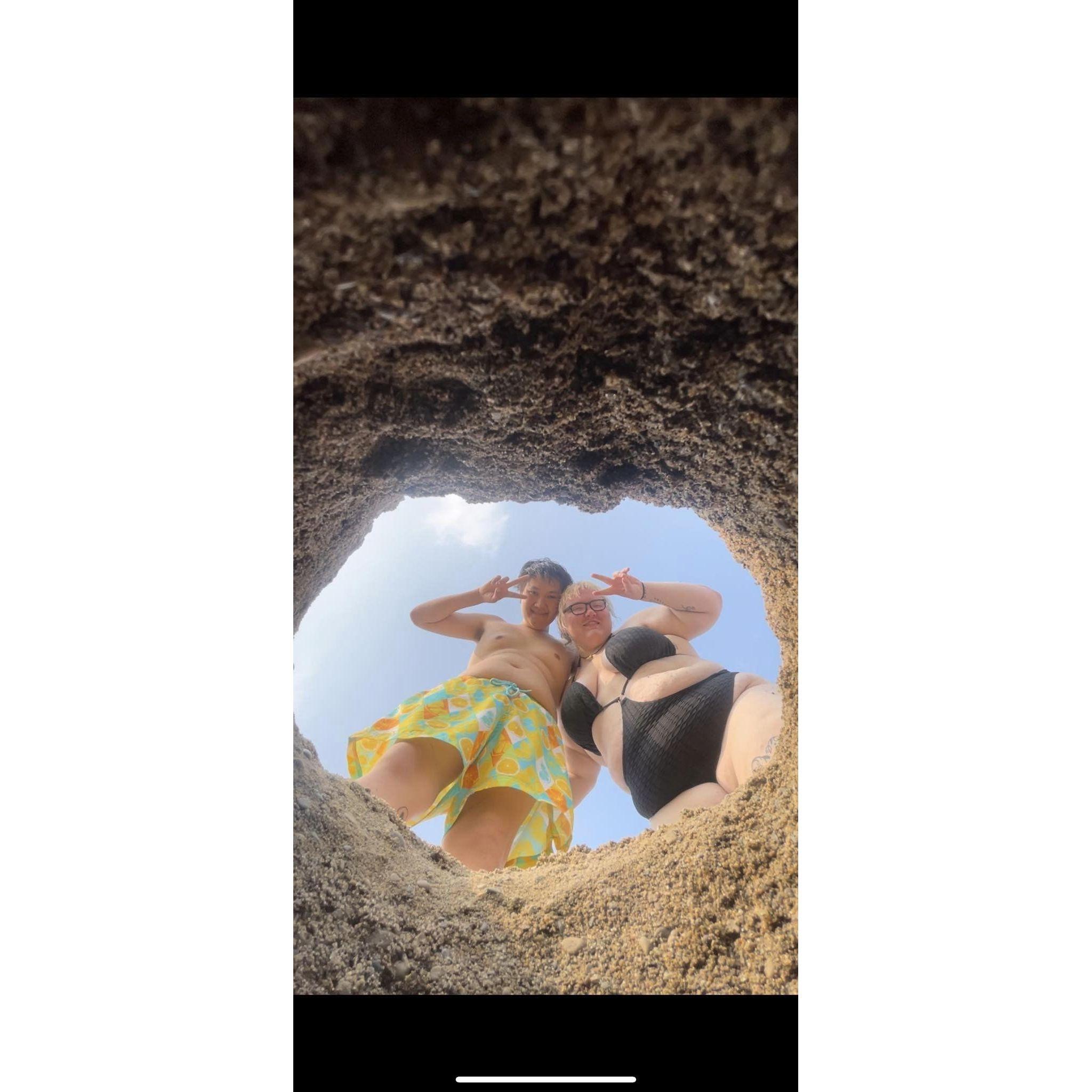 We spent way too long digging an elbow deep hole for this in rocky sand.