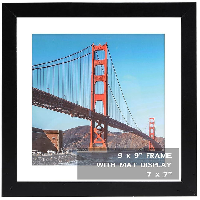 OMISHE 9x9 inch Picture Frame Black for Wall Hanging or Tabletop Poster, Frame Display 7x7 inch with Mat or 9x9 Without Mat, Square Wall Gallery Photo Frame, Black
