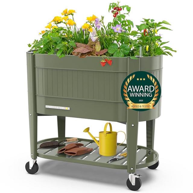 Permasteel Raised Garden Bed with Legs, 40×20×37 in, Planter Box with EnGrow™ TrueSoil™ Technology for Vegetables, Flowers, Herbs, and Fruit, Outdoor Indoor, Storage Shelf, Green