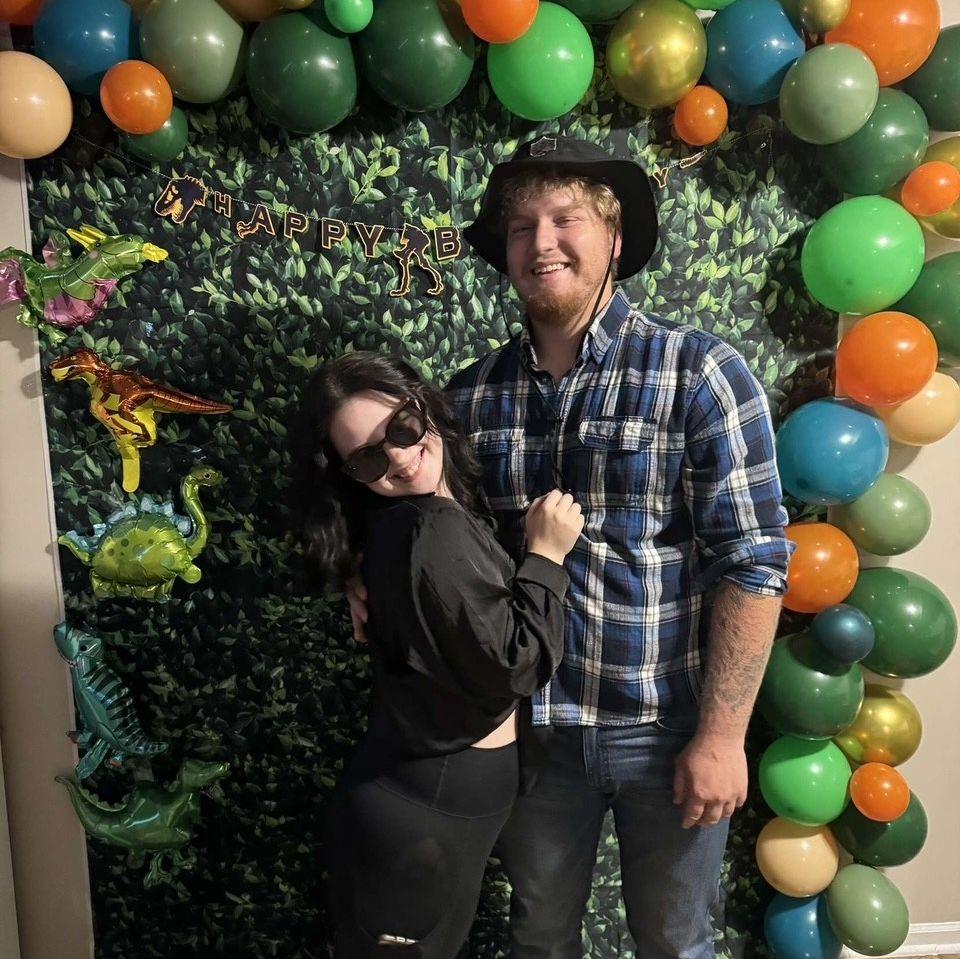 Us at our friends birthday party. We are dressed up as Ian Malcom and Alan Grant from Jurassic Park