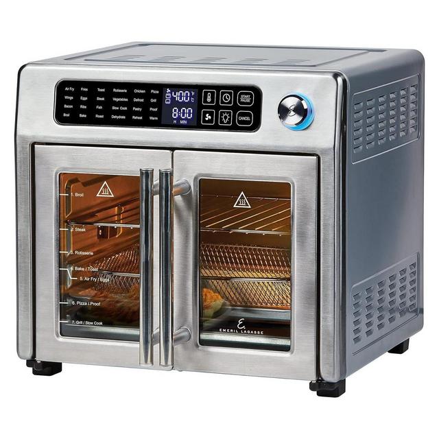 Emeril Lagasse Extra Large French Door Air Fryer Toaster Oven Combo, 25 Cooking Functions w/ Digital Controls, 7 Accessories, Stainless Steel Finish