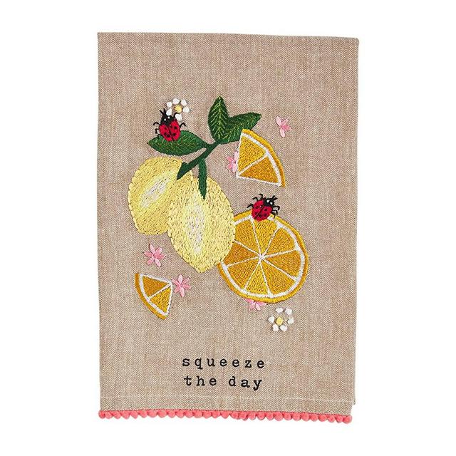 Mud Pie Embroidered Fruit Towel, Lemon, 21" x 14"