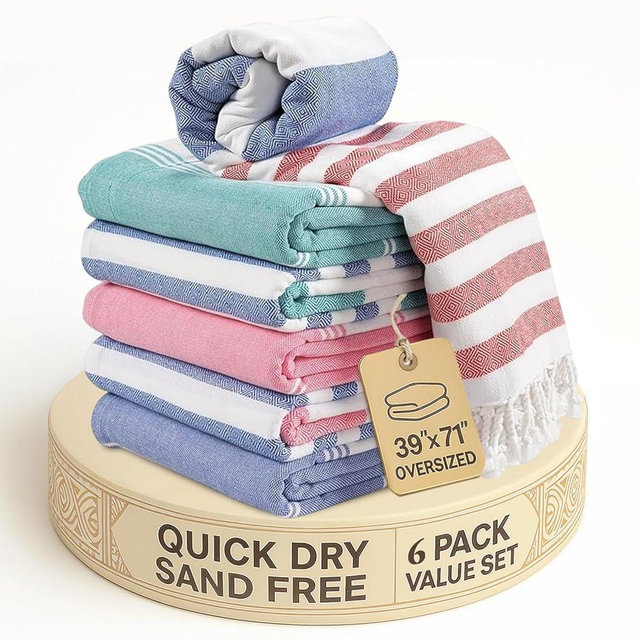 LANE LINEN Beach Towels 6 Pack - Oversized & Pre-Washed Large Beach Towel Set - Stylish Pool Towels for Adults, Quick Dry, Soft & Lightweight Lightweight Travel Towel Pack, 39"x71" - Coastal Harmony