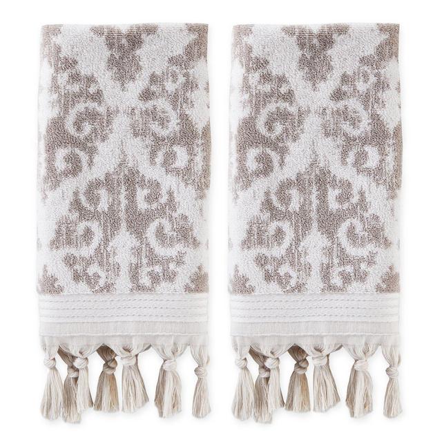 Mirage Fringe Hand Towels in Taupe (Set of 2)