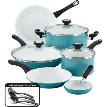 Farberware PURECOOK Ceramic Nonstick Cookware 12-Piece Cookware Set, Aqua
