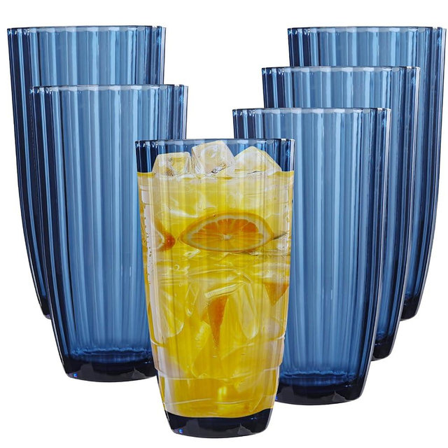 AKMQYM Acrylic Mixed Colors Highball Cups | Plastic Reusable Tumblers | 20oz (Set of 6) | Stackable | BPA-free Tumblers | Shatterproof | Top-rack Dishwasher Safe