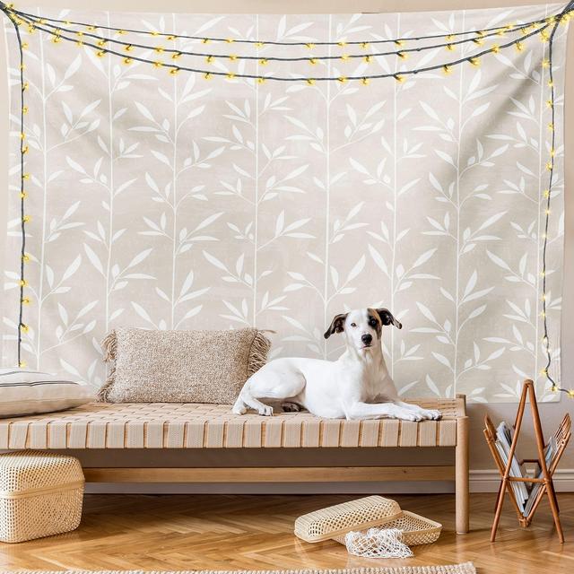 Lunarable Cream Tapestry King Size, Vertical Stripes Stems Leaves Pattern Grunge Display Classical Spring Inspired, Wall Hanging Bedspread Bed Cover Wall Decor, 104" X 88", Tan White