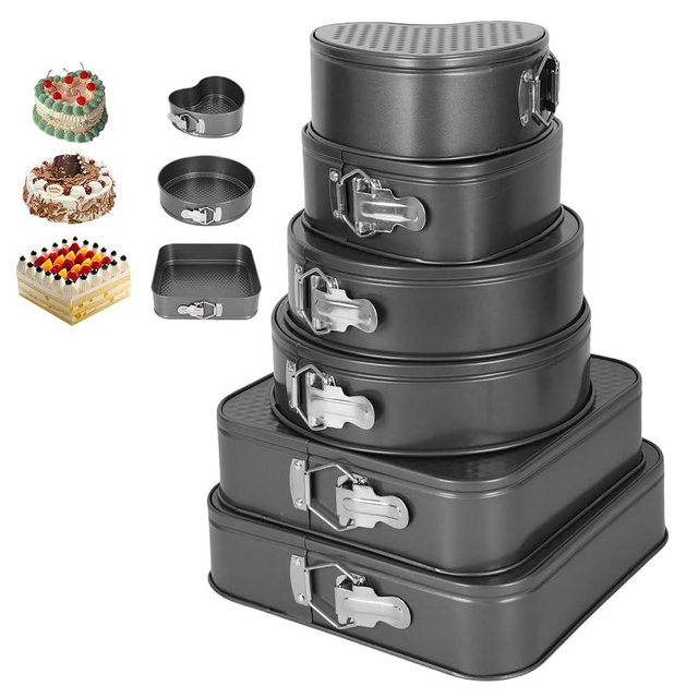 6Pcs Springform Cake Pan Set Of 7 7.8 8.6 9 10 11inch Moldes Para Pasteles Non-Stick Spring Pans Heart Cake Pan Round Nonstick Cheesecake Pans Square Spring Form Pan For Cheesecake Pizza Quiches