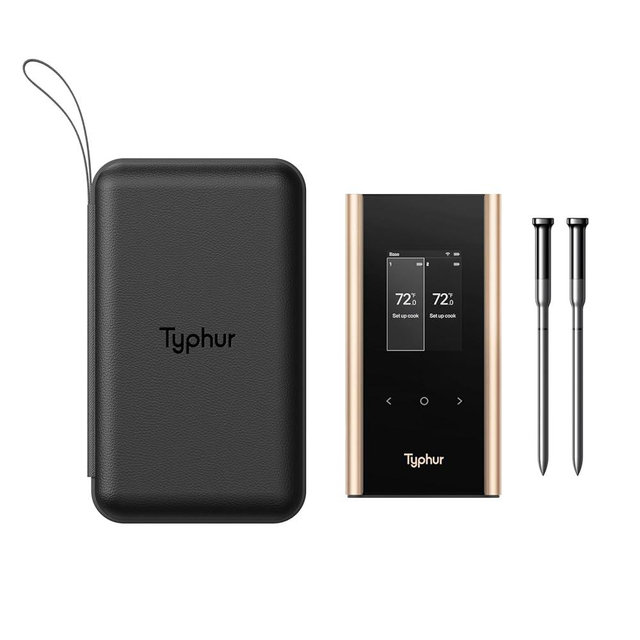 Typhur Sync Gold Dual Wireless WiFi Meat Thermometer with Carrying Case, 2 Slim Probes, 6 Sensors, 10x Stronger Signal, ±0.5℉ Accuracy, Smart Base, Reliable Reading for Grill BBQ Oven Smoker Air Fryer