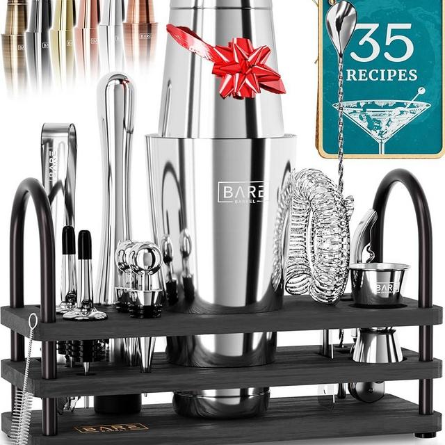 Mixology Bartender Kit Silver Black | Home Bar Set Cocktail Shaker Set | Boston Shaker Set Cocktail Set | Cocktail Kit Bar Kit Bartending Kit Bar Tools Bartender Tool Kit Barware Bartender Set