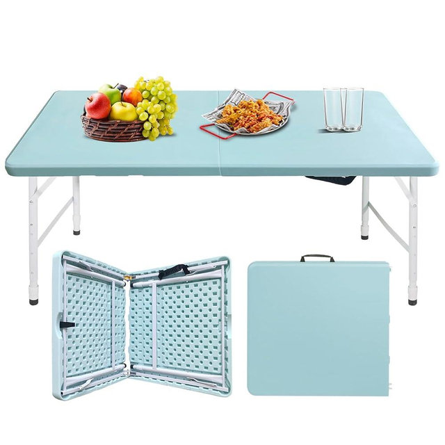 ICSPOID Portable Plastic Folding Table 4ft/6ft/8ft Heavy Duty White Black Picnic Dining Table Fold-in-Half for Camp Party Kitchen Indoor Outdoor