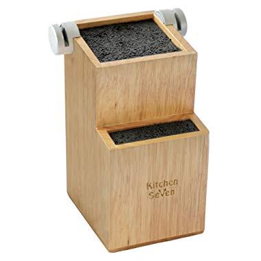 Bamboo Universal Knife Block - Knife Holder with 2 Built-In Knife Sharpeners 2-Tiered Modern Knife Storage Up to 16 Large and Small Knives Easy Clean Wooden Knife Organizer by Kitchen Seven