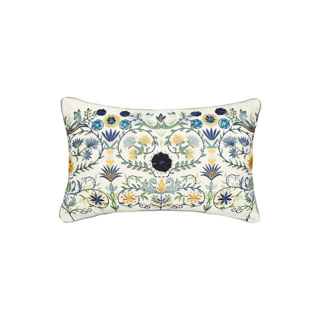 carol & frank Pippa Indigo Embroidered Pillow Multi 14" X 22" Rectangle Soft Woven Pillow For Couch Sofa Bed Chair Cotton