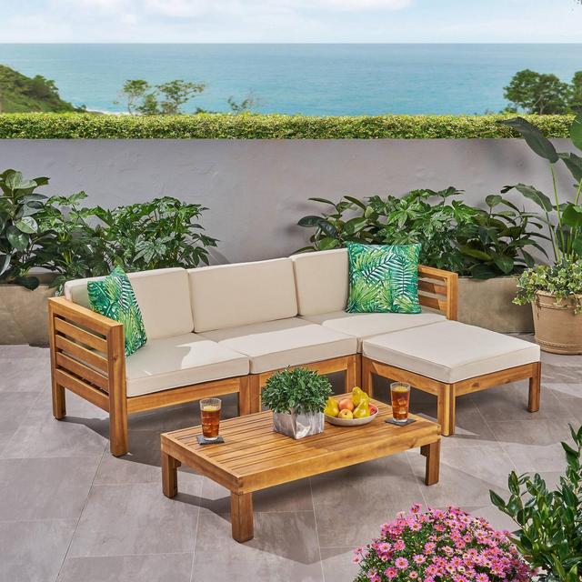 Cambridge 5pc Acacia Wood Patio Sofa Set - Teak/Beige - Christopher Knight Home