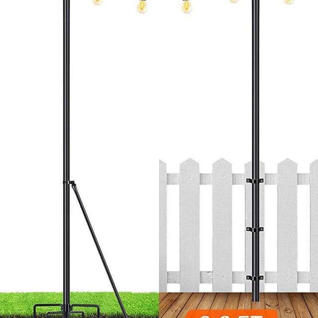 LOPANNY String Light Poles - 9.8FT Light Poles for Outside String Lights Hanging - Backyard, Garden, Patio, Deck Lighting Stand for Parties, Wedding, 2 Pack