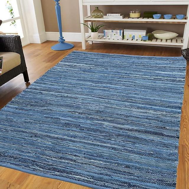 SISOSU Cotton Area Rug - Carpets Suitable for Living Room, Bedroom, Dining Room, Home Décor - Handcrafted Traditional Rugs - Non-Skid - Chindi Cotton Rag - 5’ x 8’ - Denim