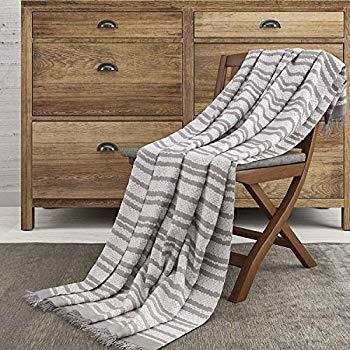 Grey Luxury Knitted Cotton Stripe Throw Blanket