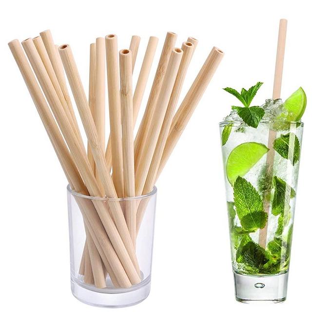 Q-DIRT PRO Reusable Bamboo Drinking Straws 7.8 Inches 100% Natural Eco Friendly Biodegradable and Organic 20 Sticks Bamboo Wooden Straw Includes Cleaning Brushes Plastic Free