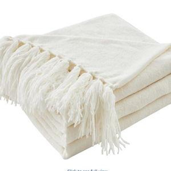 CozeCube Chenille Throw Blanket for Couch, Cozy Plush Fuzzy Decorative Cream White Blanket with Fringe Tassels, Lightweight Throws for Bed Sofa Gift Home Decor, 60"X80"