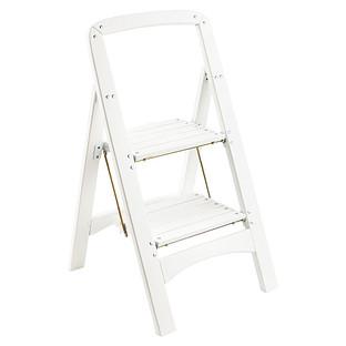 White 2-Step Wooden Folding Stool