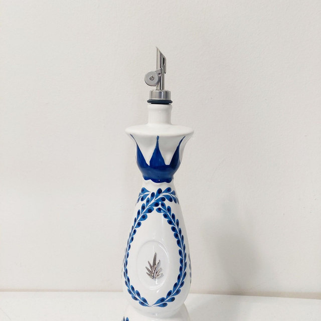 Dispensador para aceite Oliva y mas,botella de Clase Azul 750ml Pintado a Mano Nuevo Estilo,logo Agave & flower