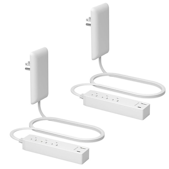 LIDER Outlet Extender with 3 Receptacles, 12W USB Type-A, and USB Type-C, USB Port, Ultra-Thin Wall Plate Plug with Cord Extender, 3-Outlet Power Strip, Flat-Face, ETL-Listed, 3ft Cord, White, 2 Pack