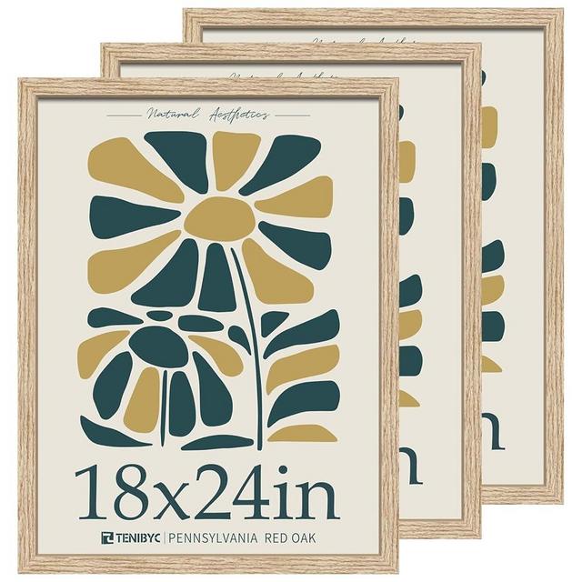 TENIBYC 18x24 Oak Wood Poster Frame 3 Pack, Natural Solid Wood Picture Frame, Wall Gallery Frame