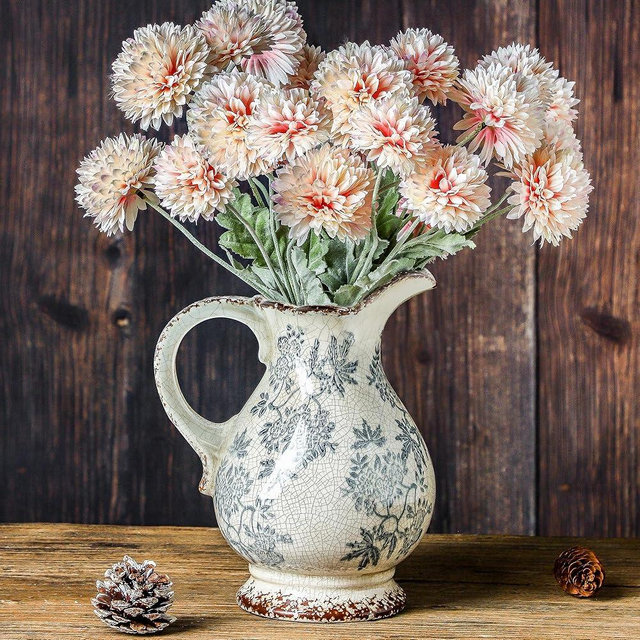 Enra Large Vintage Blue and White and Pitcher for Home Decor, 9.7 Inch Rustic Chinoiserie Decorative Vases, Green and Beige Ceramic Vases for Living Room, Kitchen, Office – Large Vases for Decor