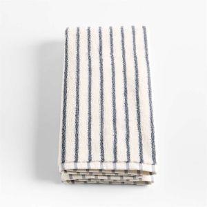 Organic Turkish Cotton Pampas Ivory and Evening Blue Stripe Bath Towels, Set of 8 + Reviews | Crate & Barrel