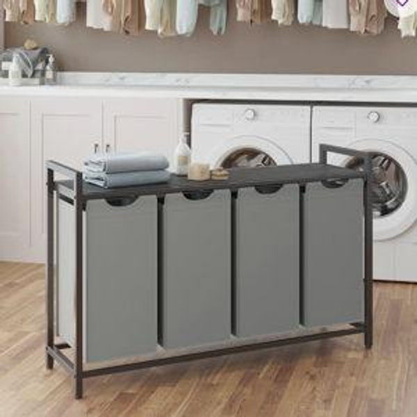 Laundry Hamper with 4 Pull-Out And Removable Bags - Slate Gray / Charcoal Gray