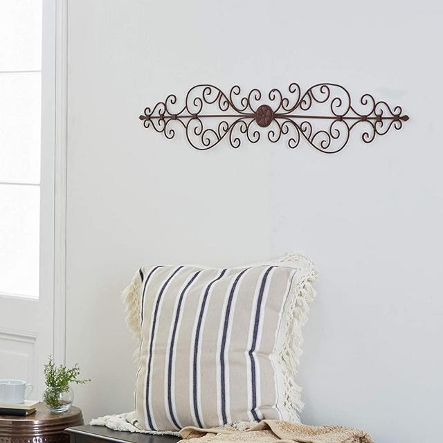 Deco 79 Rustic Floral and Scrolled Metal Wall Decor, 8" H x 44" L, Textured Bronze Finish