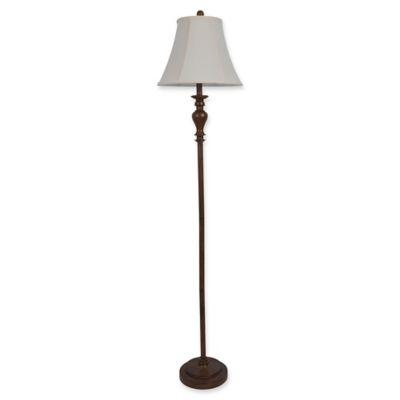 Décor Therapy  Walter Floor Lamp in Dark Wood with Fabric Shade