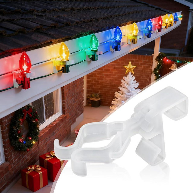 YIBOBO 100Pcs Adjustable Christmas Light Clips, Weatherproof 4-in-1 Gutter Clips for C7 C9 C3 Mini String Lights, No Tools Needed Plastic Hooks for Outdoor Holiday Decorations (100)