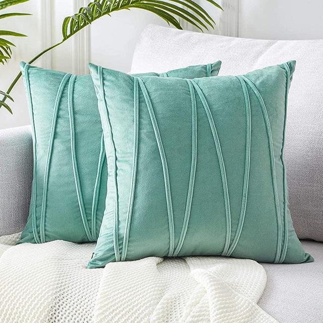 Top Finel Decorative Hand-Made Throw Pillow Cases Soft Particles Velvet Solid Cushion Covers 20 X 20 for Couch Bedroom Car, Pack of 2, Teal