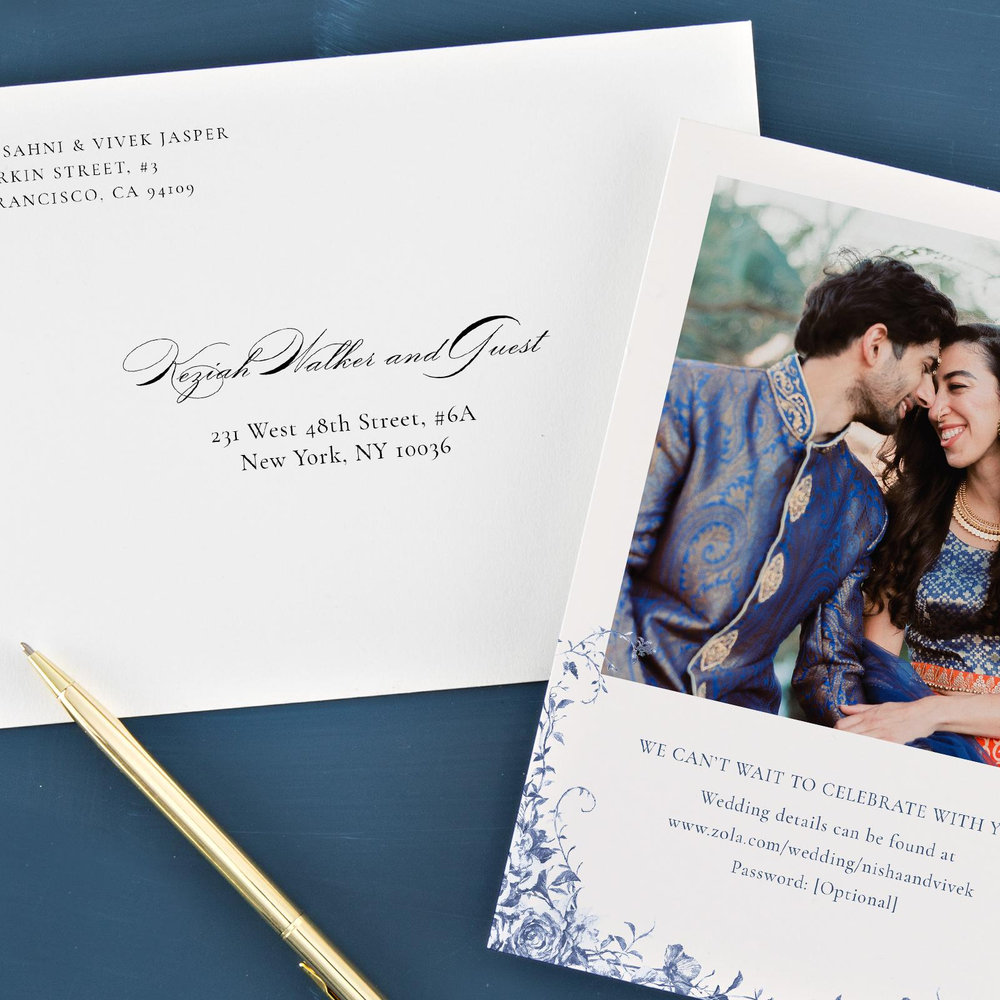 Hattaway Portrait | Dark Cobalt | Zola Wedding Invitations
