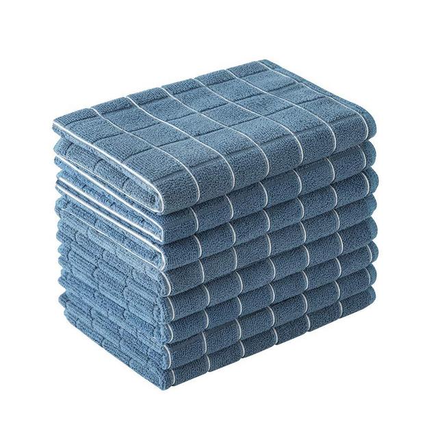 Microfiber Dish Towels - Soft, Super Absorbent and Lint Free Kitchen Towels - 8 Pack (Lattice Designed Blue Colors) - 26 x 18 Inch