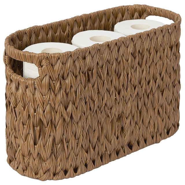 ROSOS Toilet Paper Storage,Toilet Paper Basket for Bathroom Storage 6 Rolls, Waterproof Toilet Paper Organizer for Storage, Freestanding Toilet Paper Storage Basket, Brown