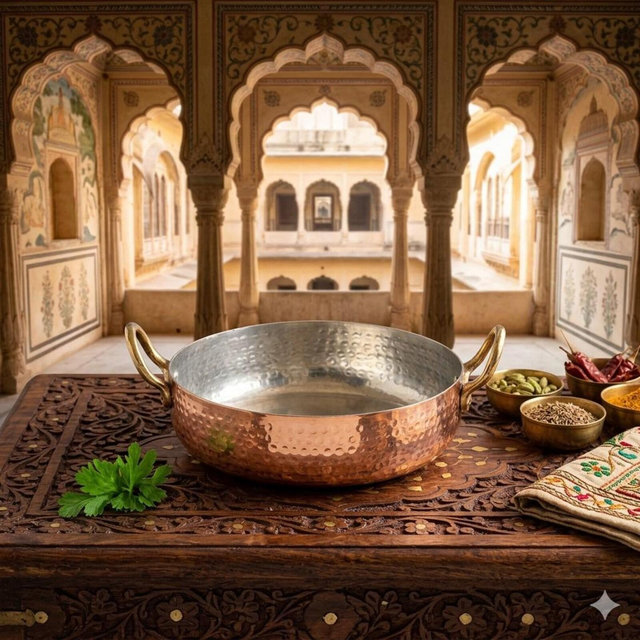 Pure Copper Round Dish Pan With Tin Lining Brass Handle - Serveware & Cookware