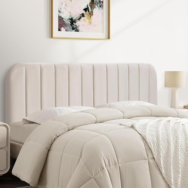 MastonHome Queen Headboard Only - Upholstered Headboard for Bed, Easy Assembly, Velvet Covered Sponge, Place Between Bed & Wall, Adjustable Metal Legs with Non-Slip Pads, Beige