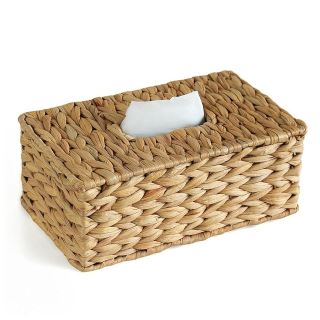 KALEKAIL Tissue Box Cover, Water Hyacinth Tissue Box Cover Rectangle, Hand Woven Wicker Tissue Holder for Living Room, Kitchen Countertop, Office, Restaurant, Coffee Table, Bathroom